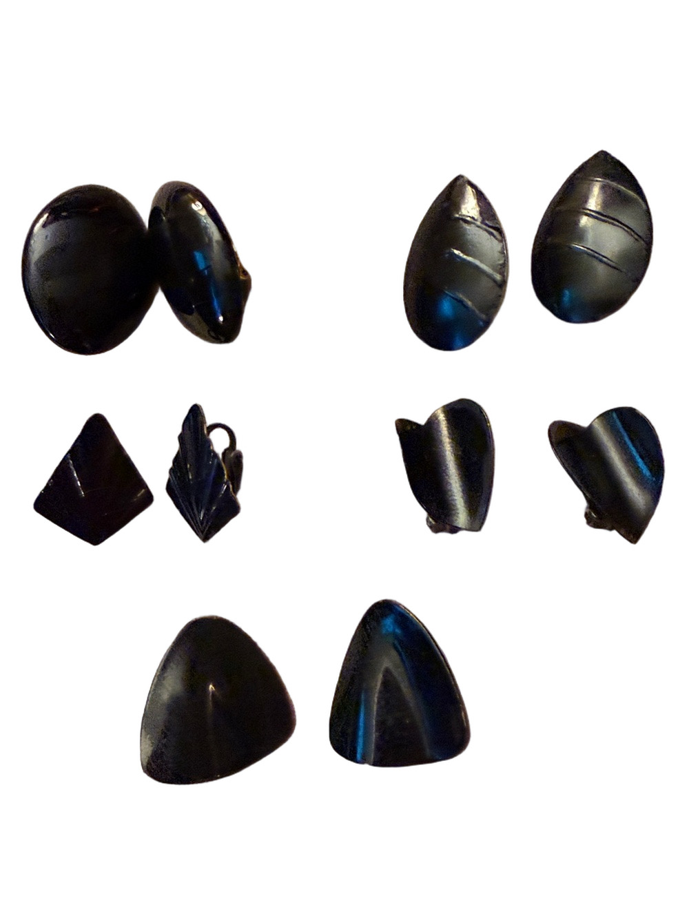 Vintage Clip on Black Earrings 5 pairs